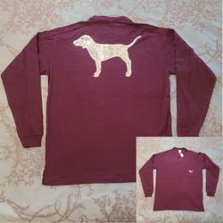 Victoria's Secret PINK Bling Long Sleeve Tee Shirt Burgundy Silver Size Medium