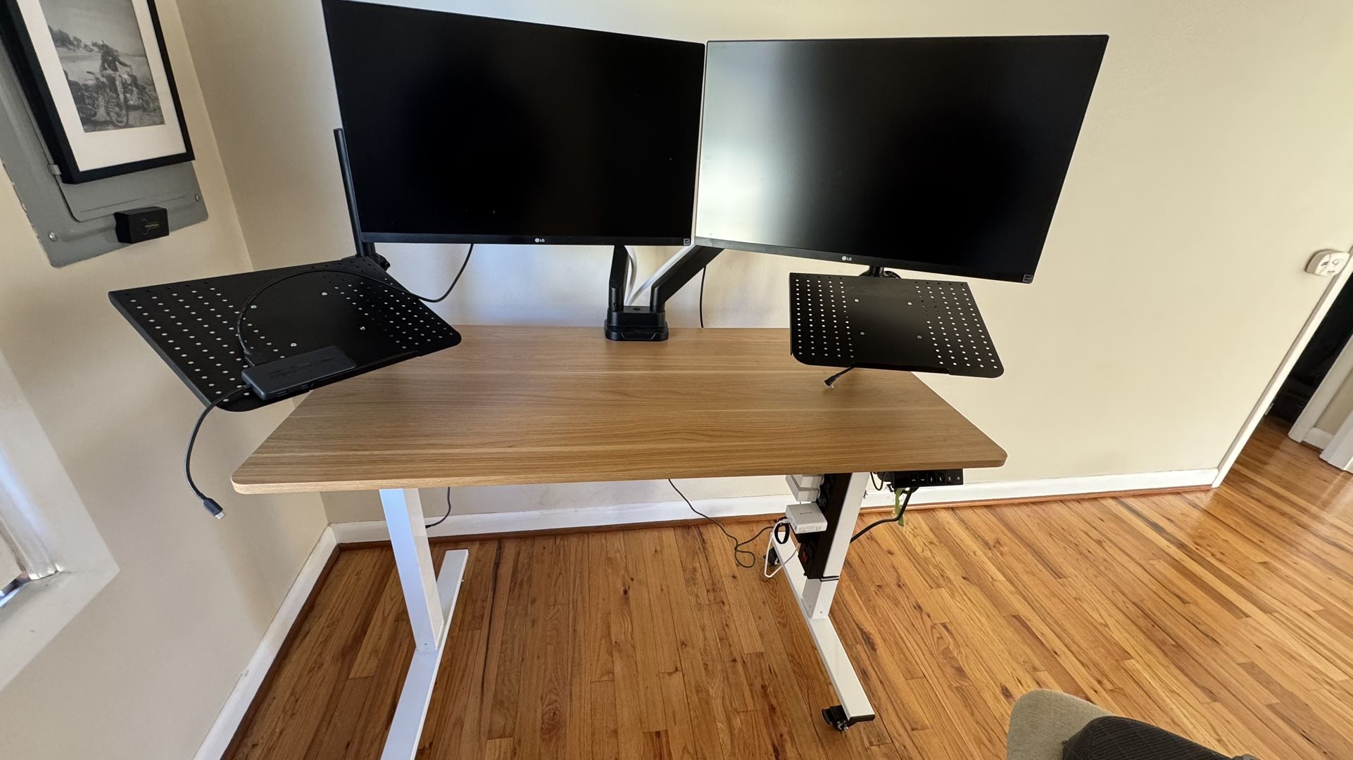 Dual 27” LG 4K Monitors and Stand Up Desk