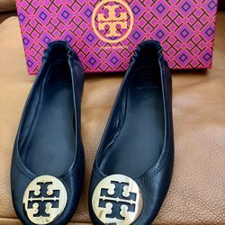 Tory Burch Minnie Travel Ballet Flats In Perfect Navy Size 7g