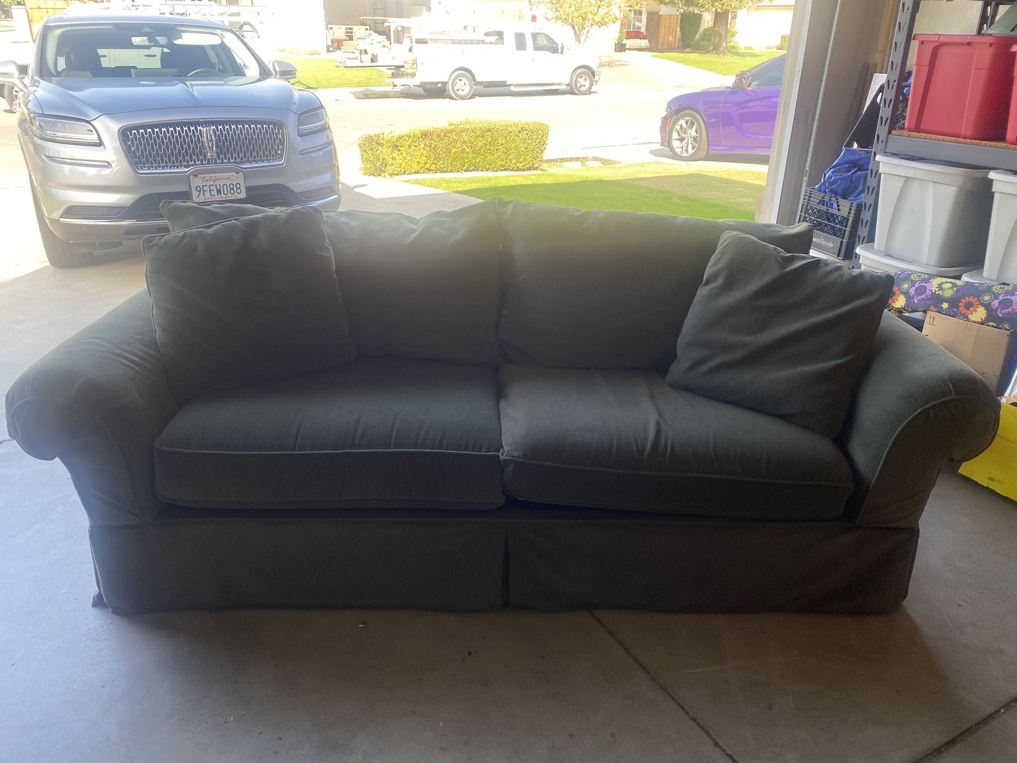 Olive Green Couch, Chair, And Ottoman
