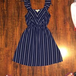 Navy Blue Striped Ruffle Dress