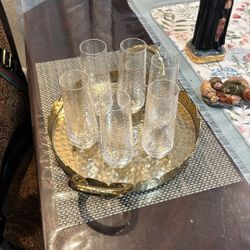 Gold DecorTray With 6 Glass Set 