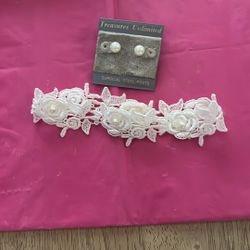 Fabric Rose Choker Pearl Studs Set