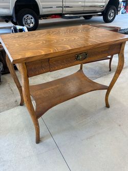 Antique Oak Side Table / Writing Table with Drawer