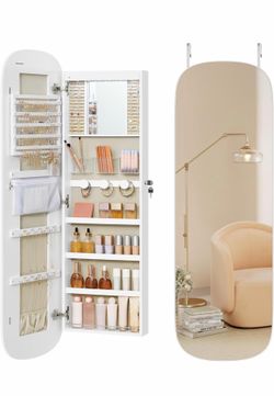 SONGMICS Jewelry Organizer, LED Jewelry Cabinet Wall/Door Mounted Mirror