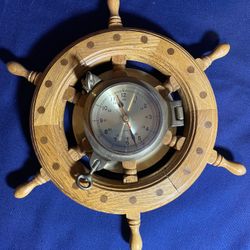 Ship's Wheel With Clock - 13"