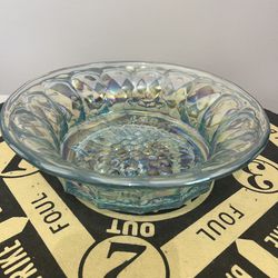 Vintage Lenox Ice Blue Iridescent Carnival Glass 9" Bowl Grape Pattern
