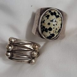 SILPADA DESIGNS Vintage Rings R0596 .925 Silver Overlap Ring & R0644 .925 Silver & Dalmatian Jasper Sz 7