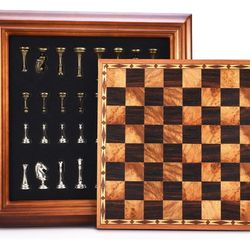 14 inches Wooden Chess Set with Metal Chess Pieces / 2.5'' King/Storage for Chessmen/Gift Package/Instructions/Classic Board Game

