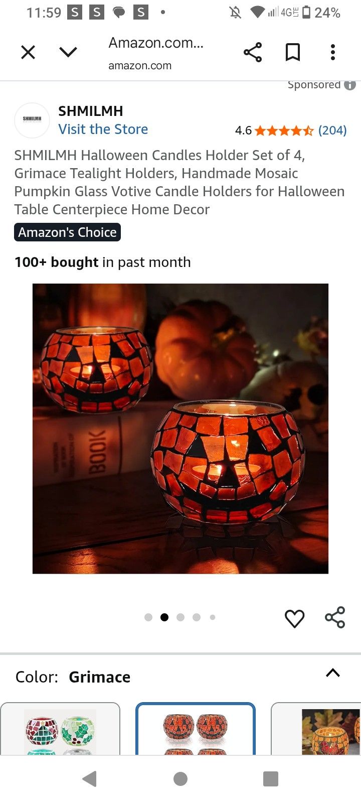 Halloween Candles Holder Set of 4, Grimace Tealight Holders