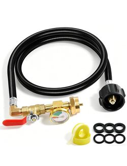 Propane Refill Adapter for 1 lb. Tanks, 3FT Hose with Pressure Gauge & Valve, QCC1 / Type1 Solid Brass Propane Filler Adapter 20lb to 1lb Converter wi
