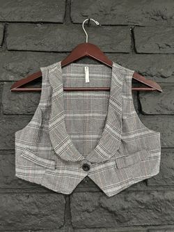 Anchor Blue Vintage Y2K Plaid Cropped Vest - Made in USA - Size Small (Read Description)