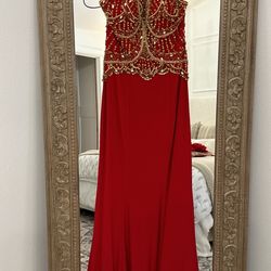 Red And Gold Halter Dress Barely Worn 