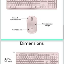 Logitech MK270 Wireless Keyboard and Mouse Combo for Windows, 2.4 GHz, 8 Multimedia Keys, PC, Laptop, Wireless Keyboard Compact Mouse Combo - Rose   T