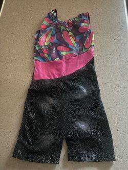 Leotards for Girls Gymnastics with Shorts Sparkle Butterfly Flowers Pattern Sleeveless Biketards Hotpink Black
