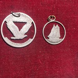 Two Old Silver, Cut Out Coins Turned Into Pendants