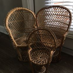 Mini Rattan Peacock Chairs/Plant Stands