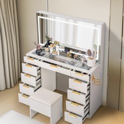 brand new glass top vanity w stool