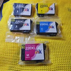 LOT OF 5 220 XL INK CARTRIDGES FOR EPSON PRINTER. 