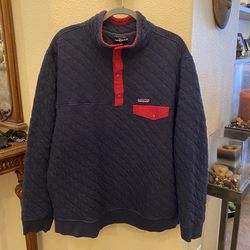 PATAGONIA Men Blue Red Organic Cotton Quilt Snap-T Pullover Sweater Size XXL