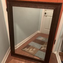 Large Beveled Mirror In Bronze Frame