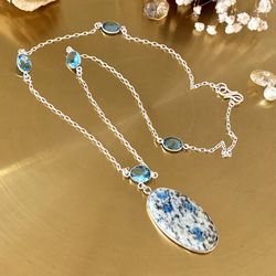 K2 Azurite And Blue Topaz 925 Sterling Silver Overlay Necklace