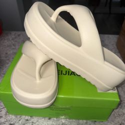 Cream Platform Flip Flop Sandals