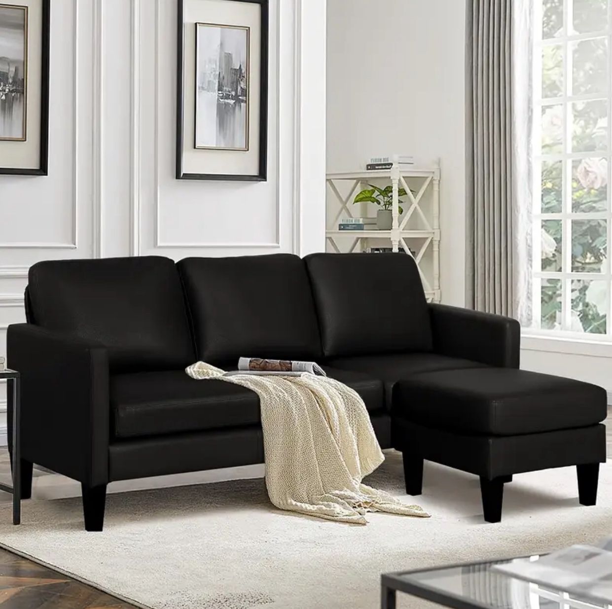 Modern 4-Seater Black Sectional Sofa with Chaise – Brand New in Box