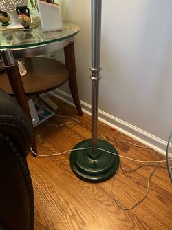 Floor Lamp with Green Base and Silver Pole