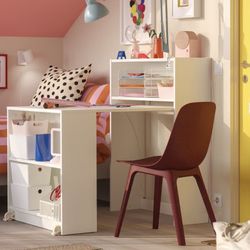 Bookcase with foldable table, white Desk