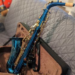 Blue Alto Saxophone With Gold Details 