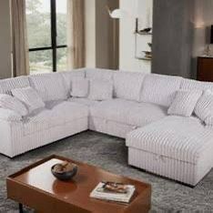 New Corduroy Sectional With Pullout Bed / Chaise Storage.  97x123x66x38H.  Free Delivery!