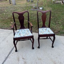 Pair of Vintage Queen Anne Style Claw Foot Farmhouse Dining Chairs