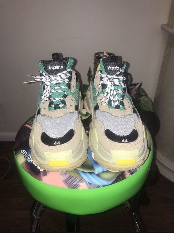 Balenciaga Triple S Green Beige Cream Yellow Black Size 11 Men Fashion Designer Shoes Athletic Sneakers