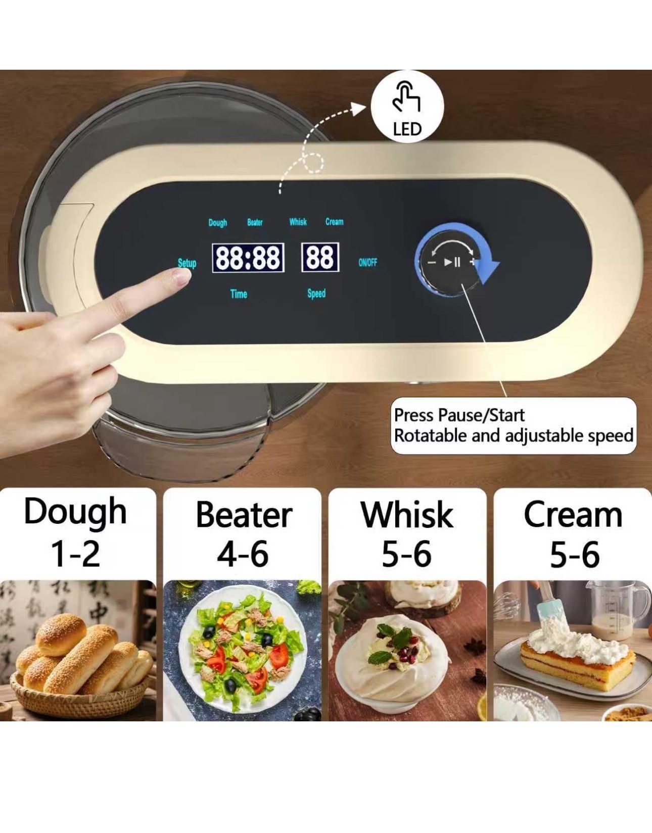 🔥Brand new🔥 900W Stand Mixer 8 QT kitchen Dough mixers LED Touch Screen Adjustable Speed Electric Household Mixers With Bowl,Dough Hook,Whisk And Be