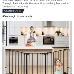 COMOMY 80" Extra Wide Baby Gate, Dog Gate Auto Close Pet Gate 3 Metal Panels 30” H NEW