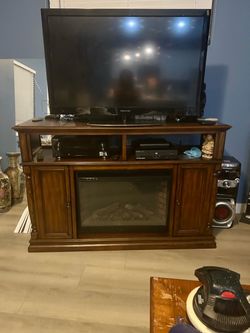 Wood TV Stand with Electric Fireplace Insert