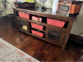 Tv media center console table brow wood