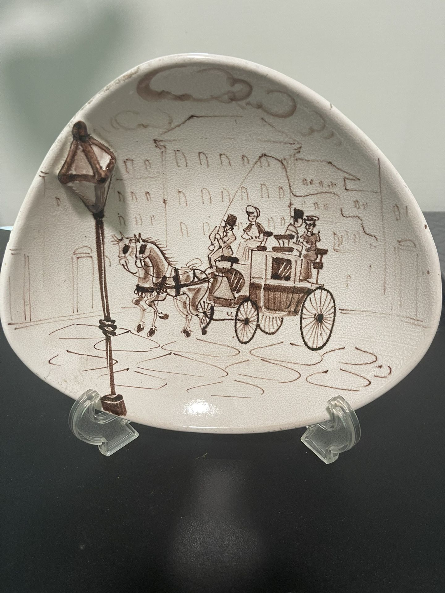 Italian Vintage 1960’s Collectors Ceramic Handpainted Carriage Lantern Plate