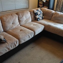 Microsuade And Faux Leather Sectional Couch
