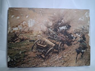 Vintage WWI Battle Scene Print on Board