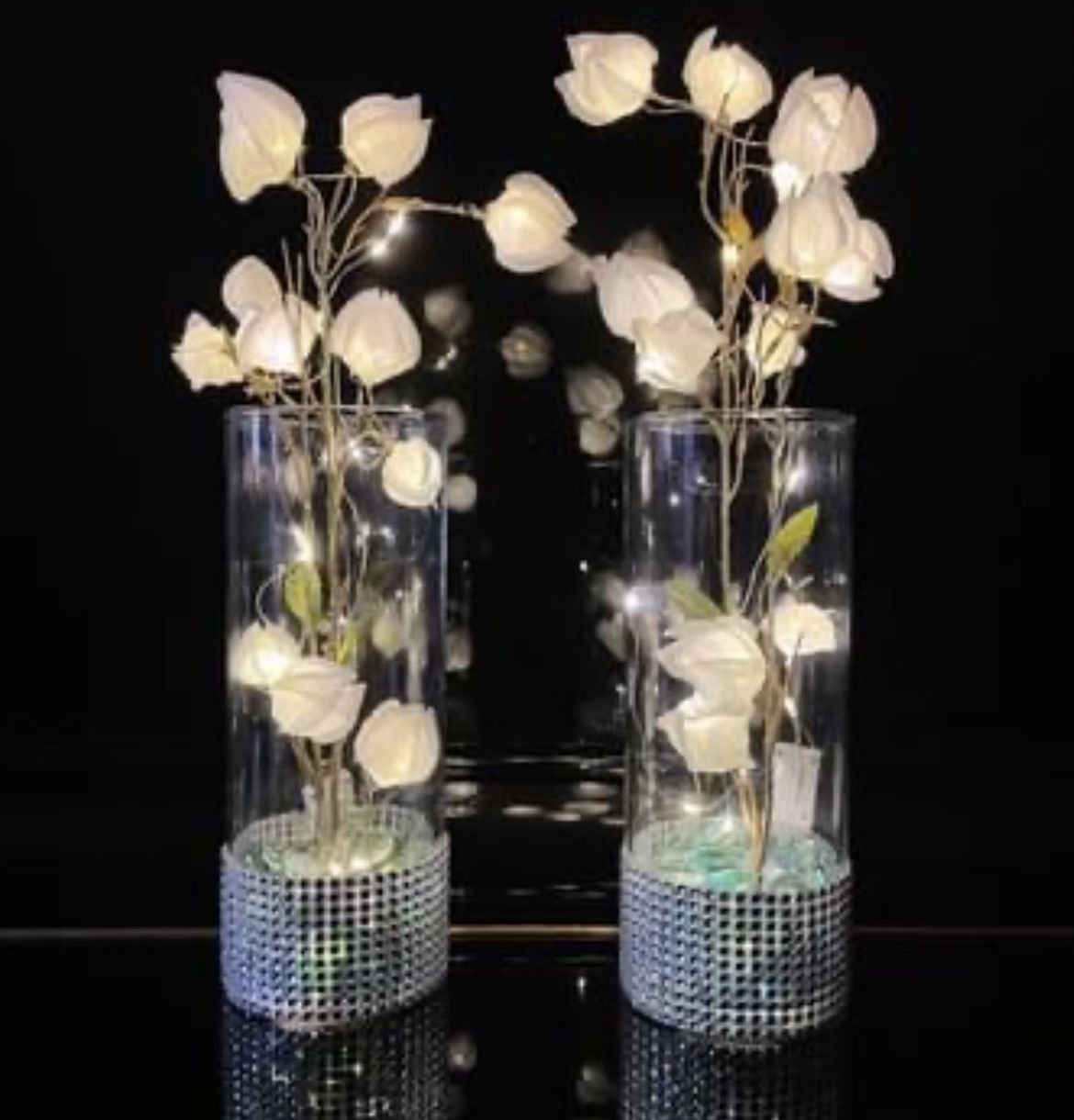 Silk Flowers Glass Vases LED Lights