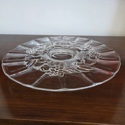 Indiana Glass  - Clear Pressed Glass Footed Cake Plate In 'Garland' Pattern  (Embossed Fruit Motif) by Indiana Glass Company