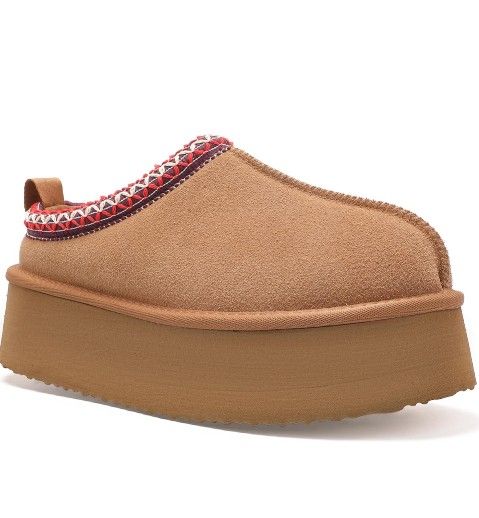 Size 7.5 Women's Platform Fuzzy Cozy Slippers Genuine Suede Water Resistant Winter Platform Mini Boots with Memory Foam and Faux Fur Lining Comfy Fuzz