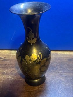 Brass Vase with Etched Floral Design