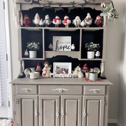 Distressed Farmhouse Hutch / Buffet Cabinet – Solid Wood