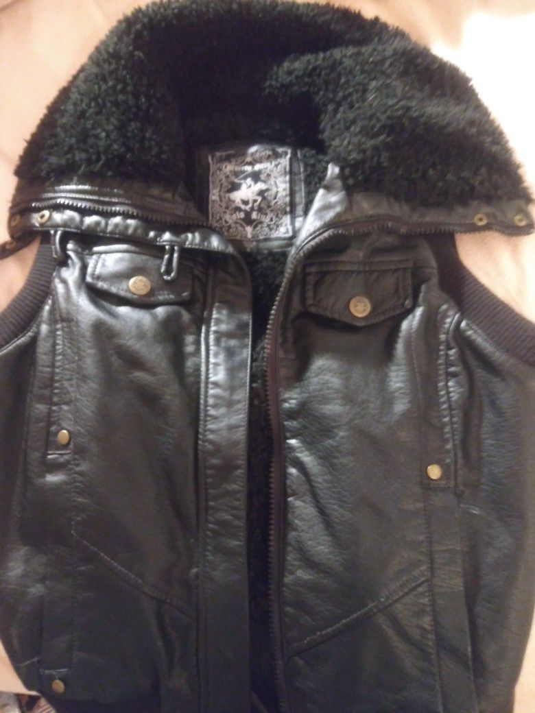 Women's Leather and Fleece Vest Jacket