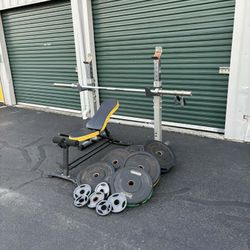 Bumper Weights Bar Squat Rack Bench 