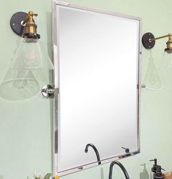 TEHOME Chrome Pivot Mirror Tilt Bathroom Mirror in Polished Nickel Tilting Beveled Vanity Mirrors