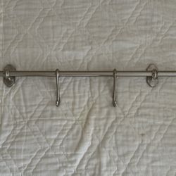 Easy To Hang Brush, Nickel Towel Bar With Two Hooks